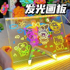 Children's Luminous Drawing Board, Hand-Drawn and Erasable DIY Transparent Acrylic Plug-In Learning Drawing Board with Stand and Pens