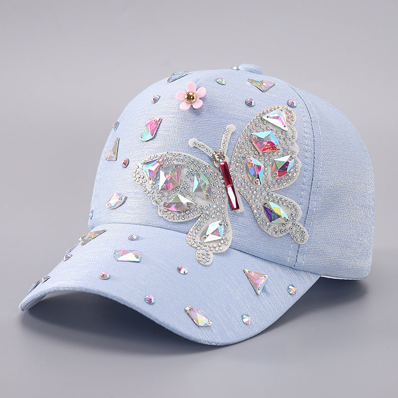 Cross-border Colorful Butterfly Rhinestone Baseball Cap Women's Butterfly Sequins Sunshade Cap in stock Women's Baseball Cap Spring
