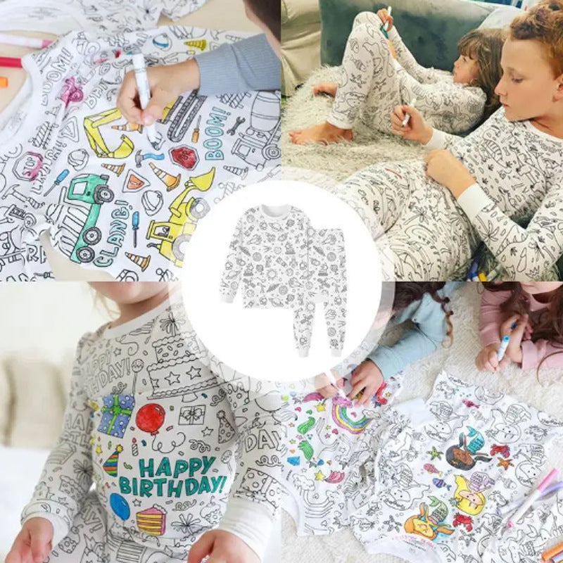 Cross-Border Kidsren's Graffiti Pajama Set Colorfulful DIY Infant Cotton Colorfuling Pajama Set