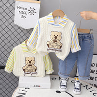 Free Shipping Yikids Boys' Suit New Kidsren's Autumn Clothing Bear Sweater Vest Shirt Three-Piece Set Fashionable Kidsren's Clothing