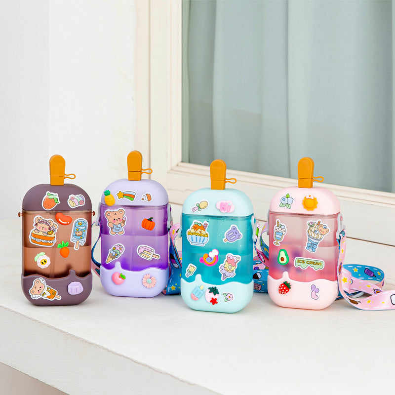 Yafeiqi Manufacturer Cross-Border E-Commerce Ice Cream Popsicle Water Cup Portable Cross-Body Strap Kettle Children's Spout Plastic Cup