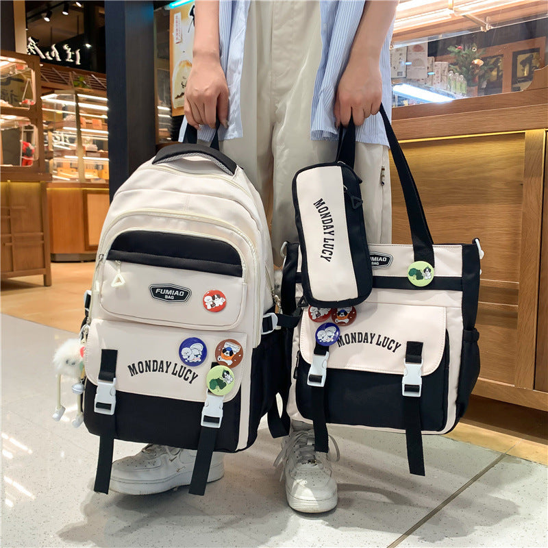 Three-Piece Schoolbag Set for Female Junior High School Students, Simple and Versatile Travel Backpack, Female Elementary School Student Shoulder Bag, Lightweight Backpack, Trendy