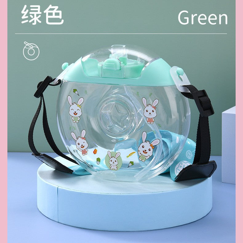 Cute Donut Water Cup Anti-Fall Silicone Straw Cup Children and Students Cross-Body Strap Plastic Cup Gift Kettle Wholesale