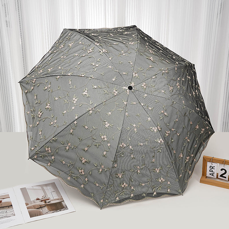 Double Lace Embroidered Sun Umbrella Women's Sun Protection UV Protection Princess Umbrella Vintage Sunshade Sunny Umbrella Folding Dual-purpose Umbrella