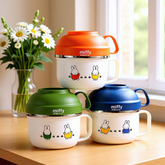 Miffy 304 Stainless Steel Fast Food Cup Portable Canteen Lunch Box Student Dormitory Tableware with Lid Instant Noodle Bowl Miffy