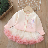 Girls' Cardigan Sweater, Princess Aisha Two-Piece Tutu Skirt, Autumn and Winter New Style, Korean Style Knitted Cardigan Set for Baby Girls
