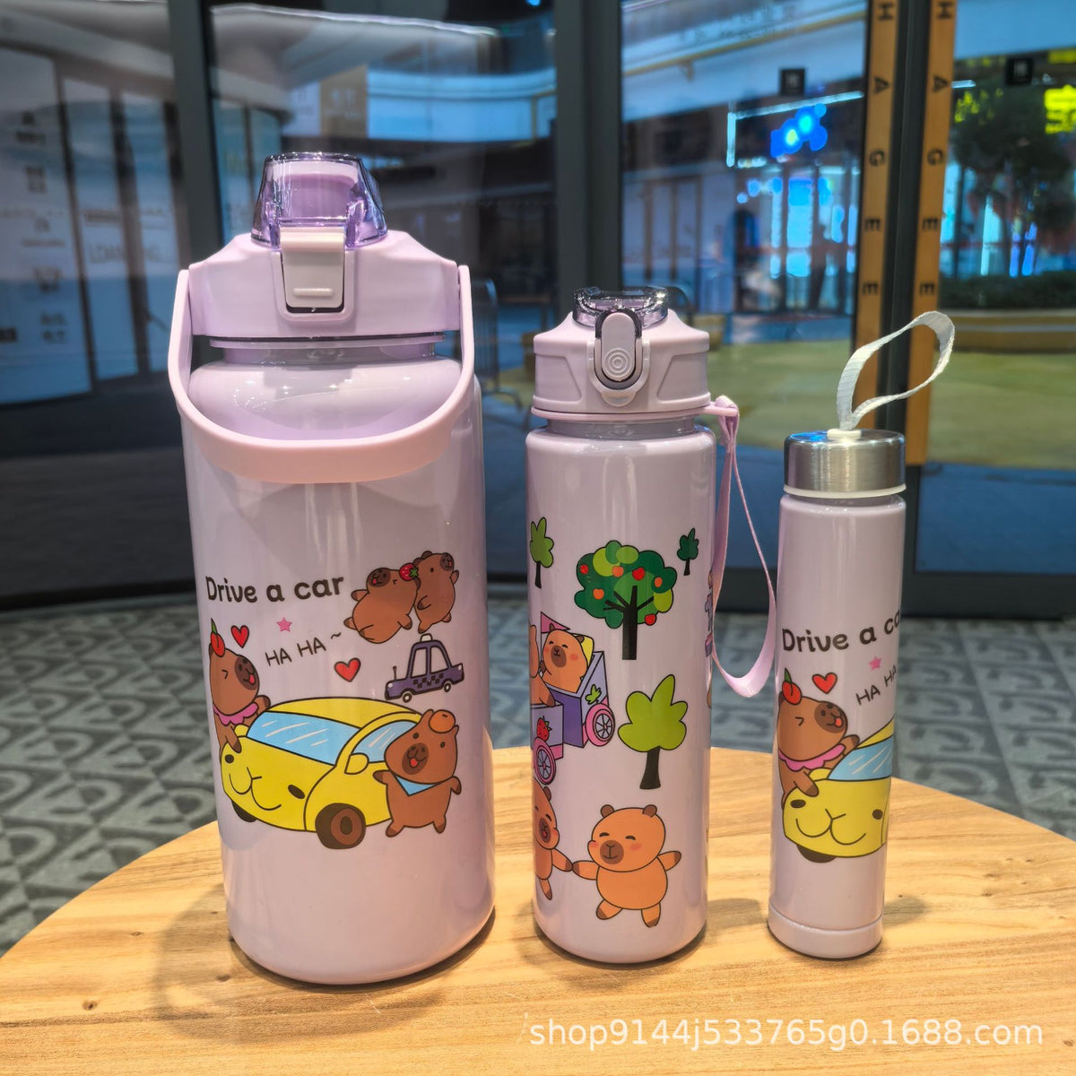 Cartoon Large Capacity Three-Piece Cup Gradient Cyber Celebrous Plastic Water Cup Sports Kettle Bounce Lid Rainbow Set Cup