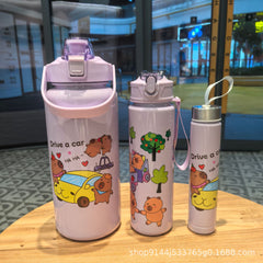 Cartoon Large Capacity Three-Piece Cup Gradient Cyber Celebrous Plastic Water Cup Sports Kettle Bounce Lid Rainbow Set Cup
