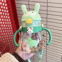 Water Cup Children's New Learning and Drinking Suction Tube Cup with Scale Handle Cute Baby Drinking Water Bottle Kindergarten School Cup