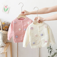 New Style Girls' Sweater Cardigan for Spring and Autumn, Knitted Woolen Outerwear for Infants and Young Children, Baby Lace Floral Coat