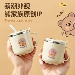 New 316 stainless steel milk cup with scale sippy cup baby learning cup double anti-scald drinking cup