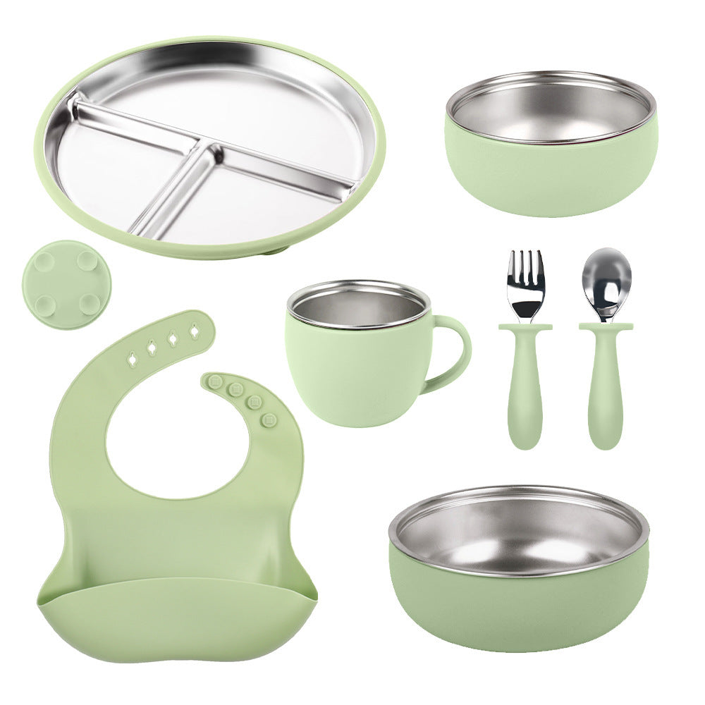 Factory New Product Baby Silicone Stainless Steel Tableware Set Creative Product 304 Stainless Steel Kidsren's Silicone Tableware Bowl