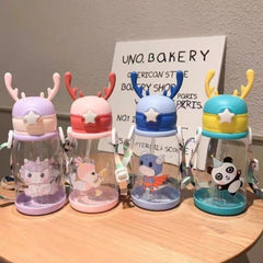 Cute Children's Straw Cup, Antler Cup, Plastic Cup, Summer Baby Water Cup, Portable, Anti-Fall, Wear-Resistant, Student-Specific