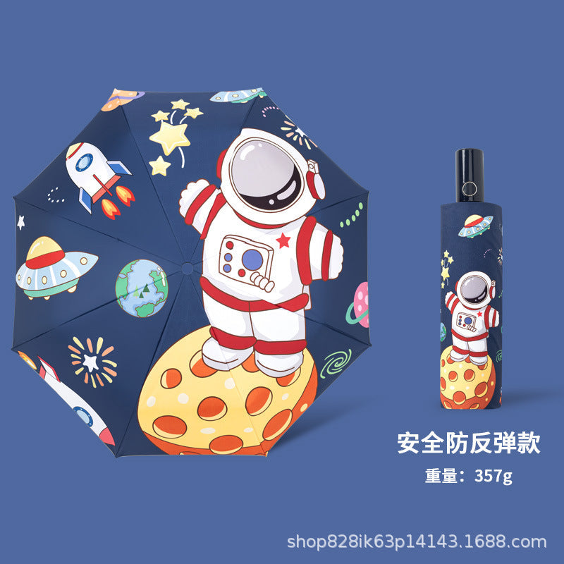 Safety anti-rebound children's umbrella Boys and Girls Primary School students special astronaut rain and rain dual-use automatic umbrella