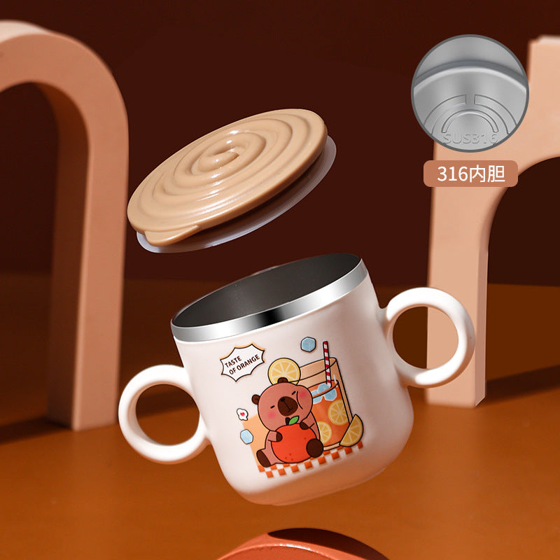 316 Stainless Steel Kidsren's Sippy Cup Scale Mouth Cup Kindergarten Baby Drinking Cup Anti-Fall Milk Cup with Lid