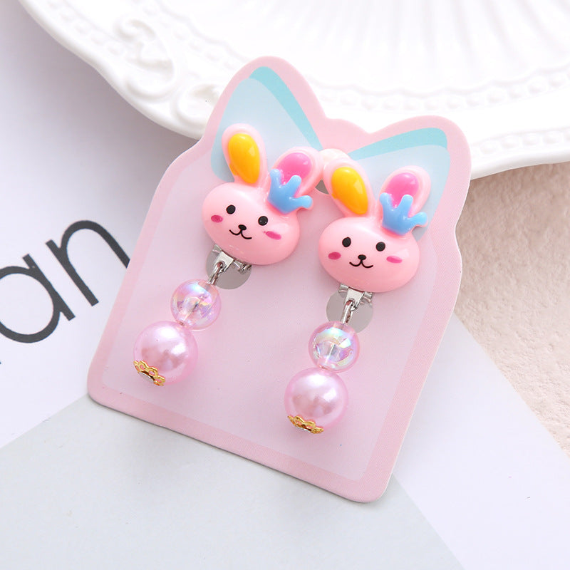 Children's Ear Stud Ear Clip No Ear Holes Girl's Artificial Drill Cute Pearl Diy Tassel Ear Clip Long Student Jewelry
