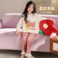 Children's Pajamas 2026 New Model Pure Cotton Long Sleeve Long Pants Spring and Autumn Girls' Cartoon Homewear Set for Older Kids