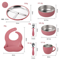 Factory New Product Baby Silicone Stainless Steel Tableware Set Creative Product 304 Stainless Steel Kidsren's Silicone Tableware Bowl