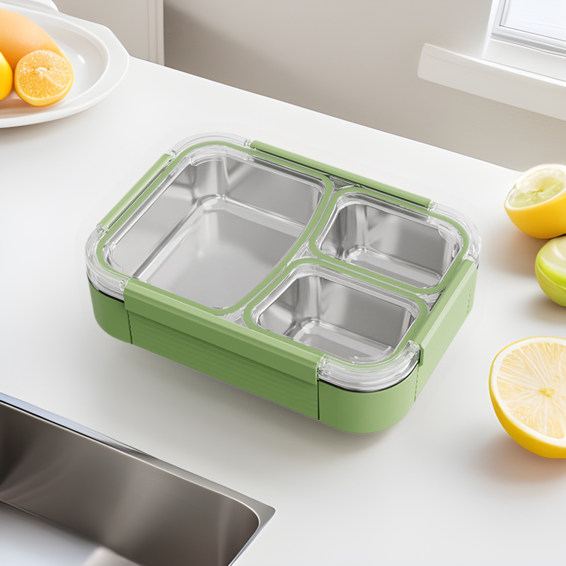 Stainless Steel Insulated Lunch Box Tray 304 Three-Compartment Cartoon Divided Lunch Box Heated Lunch Box for Students
