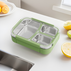 Stainless Steel Insulated Lunch Box Tray 304 Three-Compartment Cartoon Divided Lunch Box Heated Lunch Box for Students
