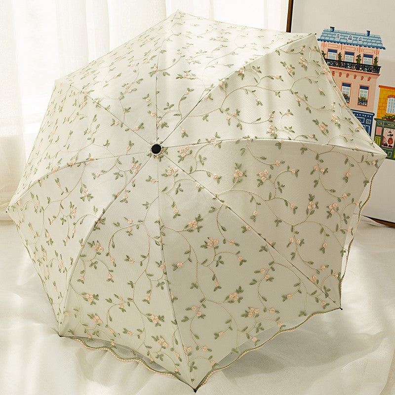 Double-layer lace embroidered sun umbrella female black glue sun protection UV protection umbrella folding rain and rain dual-use sun umbrella