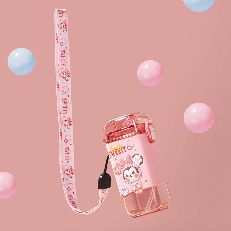 Summer Children's Cute Water Cup with Straw for Primary School Students Portable Kettle Creative Internet Celebrity Cute Environmental Protection Plastic Cup