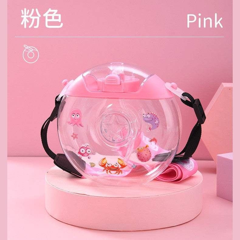 Cute Donut Water Cup Anti-Fall Silicone Straw Cup Children and Students Cross-Body Strap Plastic Cup Gift Kettle Wholesale