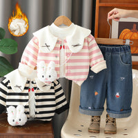 Wuxiaoqi Children's Clothing 2025 Autumn/Winter New Style 0-4 Years Old Girls Infant F= Rabbit Thickened Cotton Warm Three-Piece Set