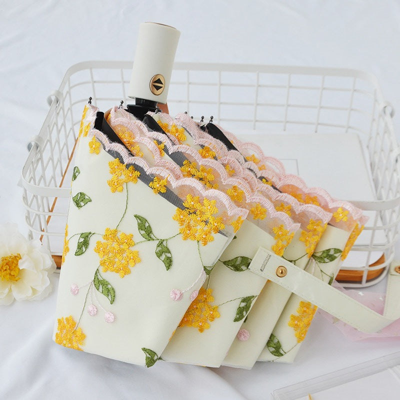 Double-layer lace embroidered sun umbrella female black glue sun protection UV protection umbrella folding rain and rain dual-use sun umbrella