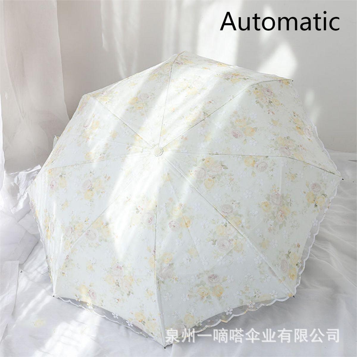TEMU cross-border for manufacturers folding vintage embroidered lace double vinyl three-fold umbrella wedding umbrella