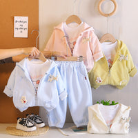 2026 New Style Girls' Spring and Autumn Outfit, Children's Stylish Hooded Long-Sleeve Three-Piece Set, Trendy Baby Spring Fashion Wholesale