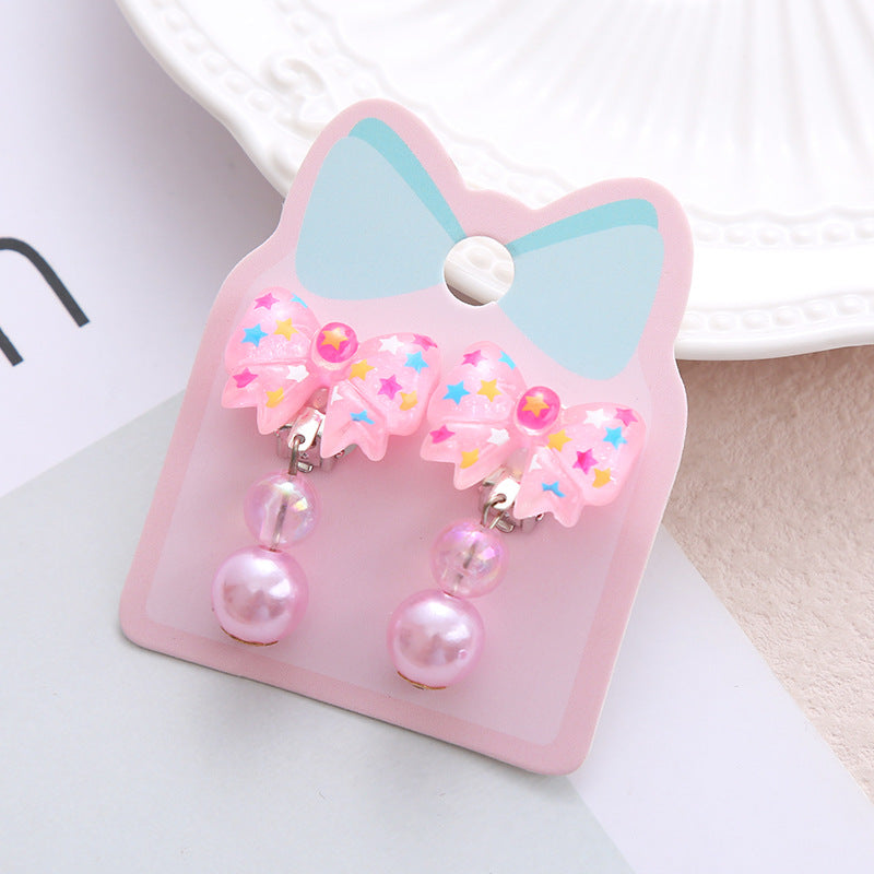 Children's Ear Stud Ear Clip No Ear Holes Girl's Artificial Drill Cute Pearl Diy Tassel Ear Clip Long Student Jewelry