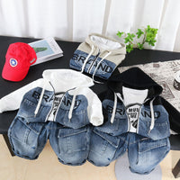 Boys' Autumn Outfit Set 2026 New Korean Style Children's Trendy Cool Patchwork Hooded Jacket with Jeans Three-Piece Set