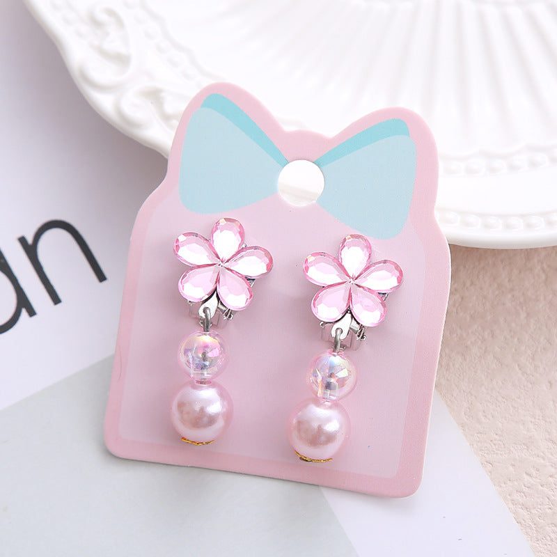 Children's Ear Stud Ear Clip No Ear Holes Girl's Artificial Drill Cute Pearl Diy Tassel Ear Clip Long Student Jewelry