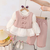 Girls' Autumn Outfit Set 2026 New Style Baby Spring and Autumn Vest Three-Piece Set Stylish Children's Autumn Clothing Toddler Wear
