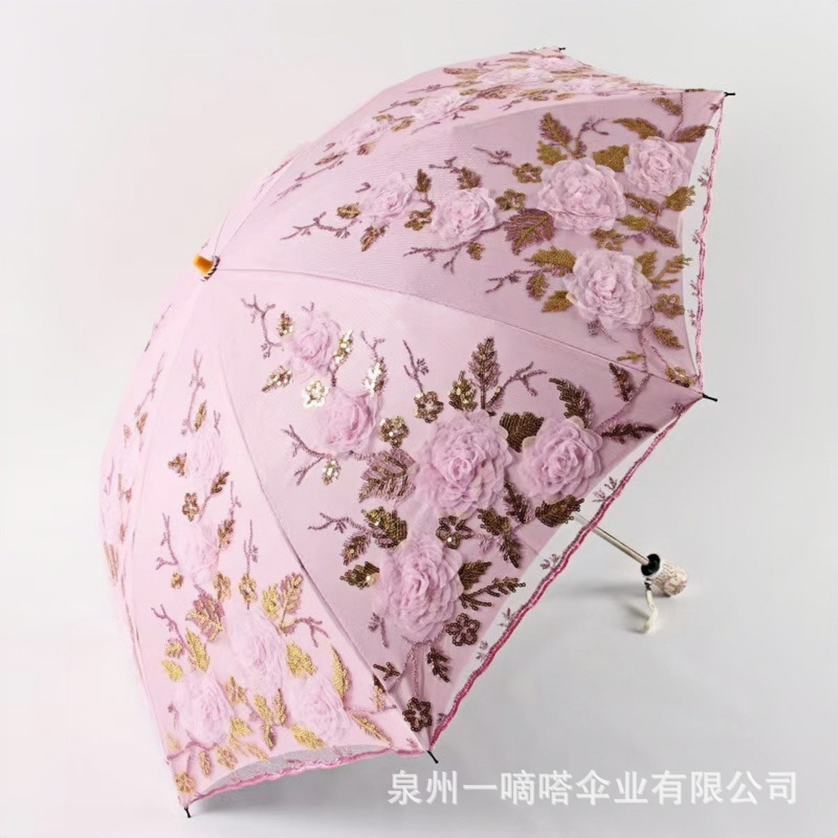 TEMU cross-border for manufacturers folding vintage embroidered lace double vinyl three-fold umbrella wedding umbrella