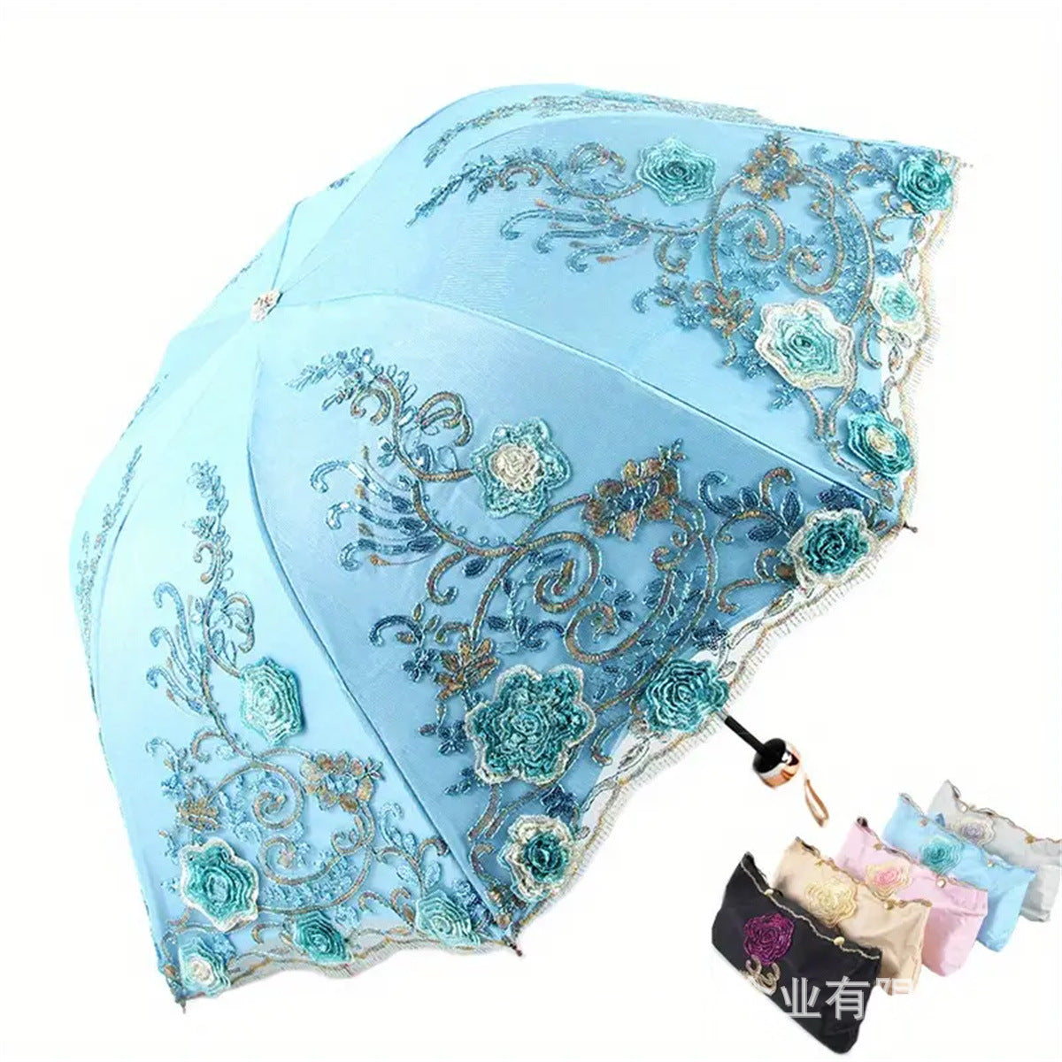 TEMU cross-border for manufacturers folding vintage embroidered lace double vinyl three-fold umbrella wedding umbrella