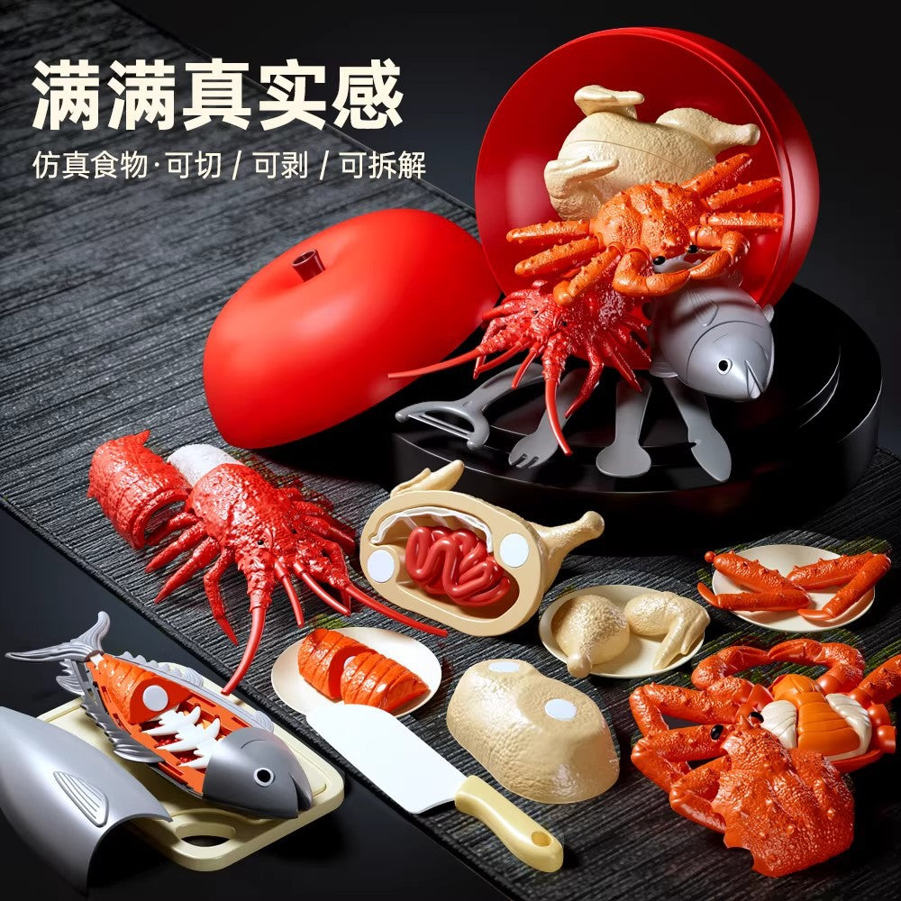 Children's Pretend Play Fruit, Vegetable, and Seafood Toys, Peelable and Chewable, Realistic Kitchen Playset, Birthday Gift