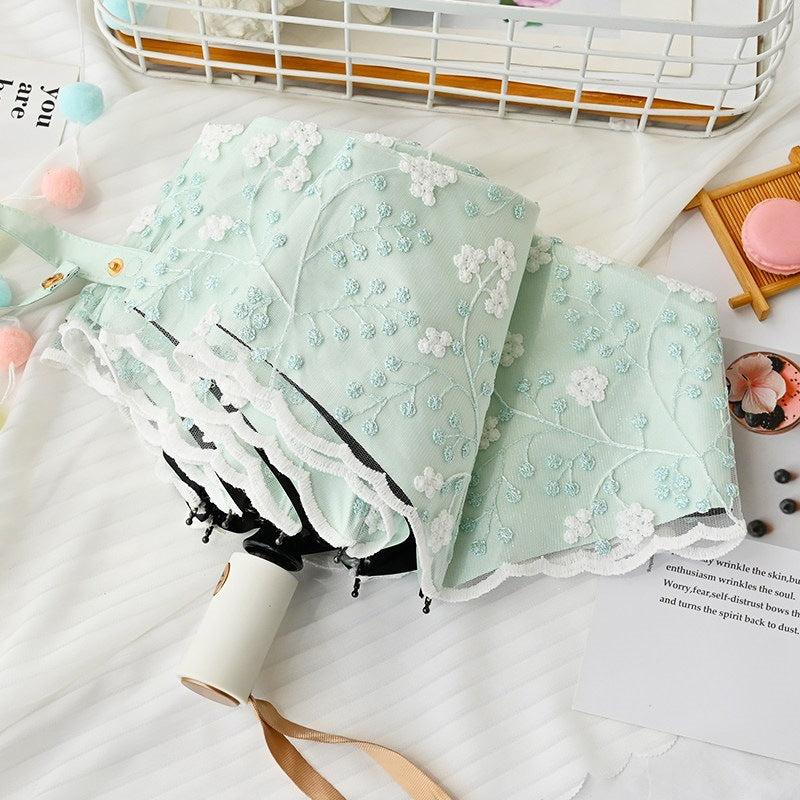 Double-layer lace embroidered sun umbrella female black glue sun protection UV protection umbrella folding rain and rain dual-use sun umbrella
