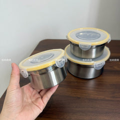 304 Stainless Steel Round Food Container, Food-Grade Airtight Storage Box for Refrigerator, Fruit and Lunch Box