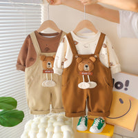 2025 Spring and Autumn New Style Baby Boy Clothes Korean Version Boys' Bear Pendant Long Sleeve Two-Piece Set Trendy