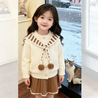 Children's Sweater Suit Autumn and Winter New Baby Girl Stripesd Shawl Knitted Cardigan Skirt Korean Style Western Style Princess Skirt