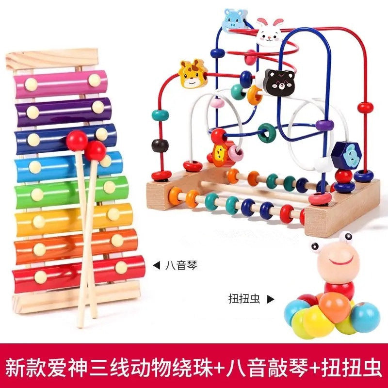 Baby and Children's Multifunctional Bead-Stringing Building Block Toys for Boys, Montessori Early Education for Babies Aged 0-1-2 and a Half Years