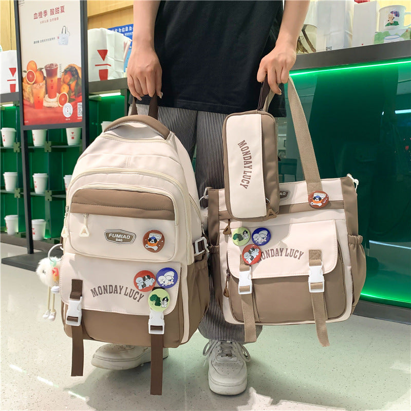 Three-Piece Schoolbag Set for Female Junior High School Students, Simple and Versatile Travel Backpack, Female Elementary School Student Shoulder Bag, Lightweight Backpack, Trendy