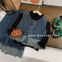 Girls' Loose and Stylish Spring and Autumn Denim Vest Set, Fashionable and Trendy Three-Piece Casual Outfit for Babies, Autumn Foreign Trade