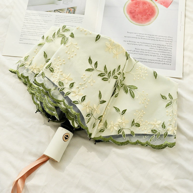Double-layer lace embroidered sun umbrella female black glue sun protection UV protection umbrella folding rain and rain dual-use sun umbrella