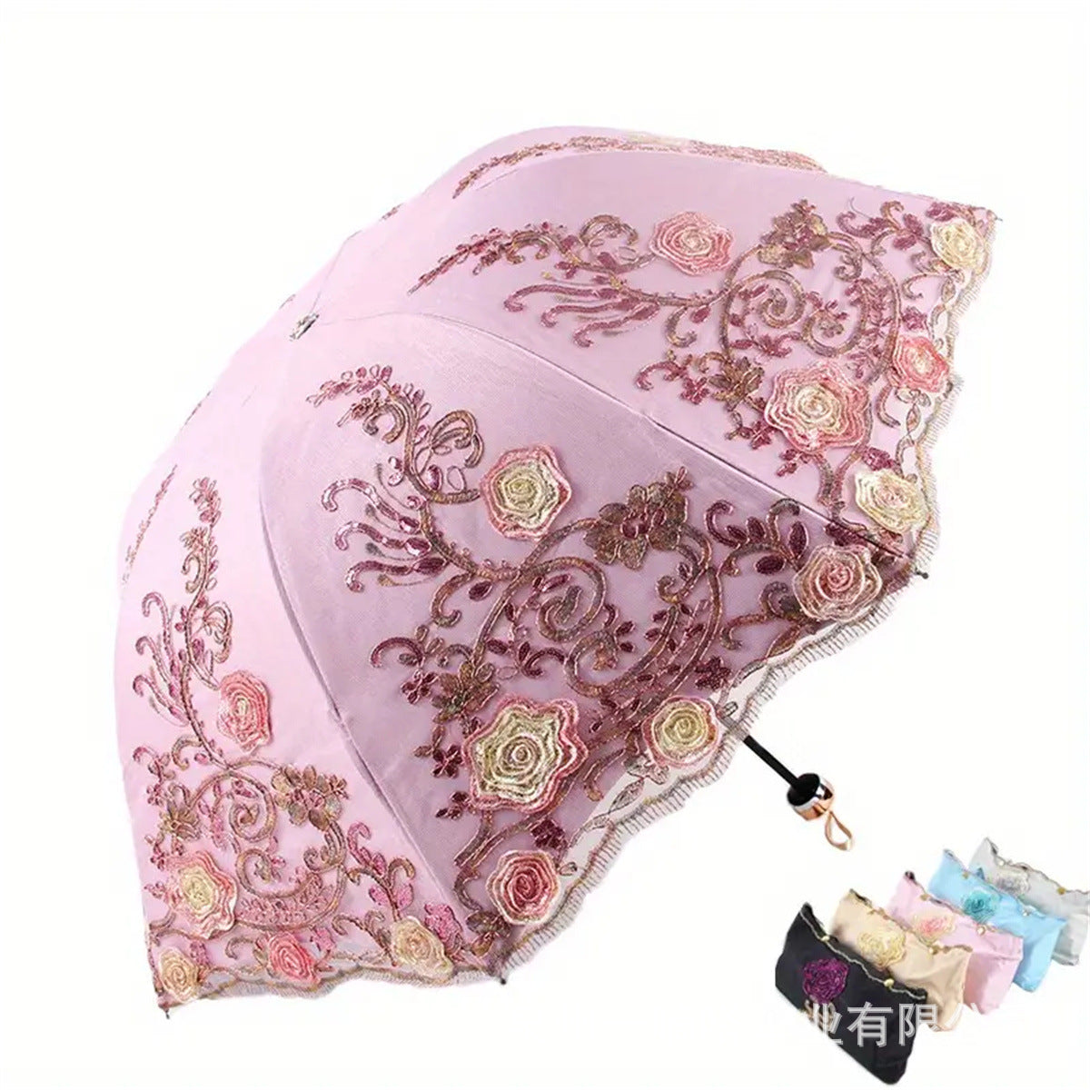 TEMU cross-border for manufacturers folding vintage embroidered lace double vinyl three-fold umbrella wedding umbrella