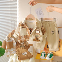 2025 Boys' Spring and Autumn Color Block Outfits Baby Clothes Boys' Autumn Three-Piece Set Wholesale from Source Factory