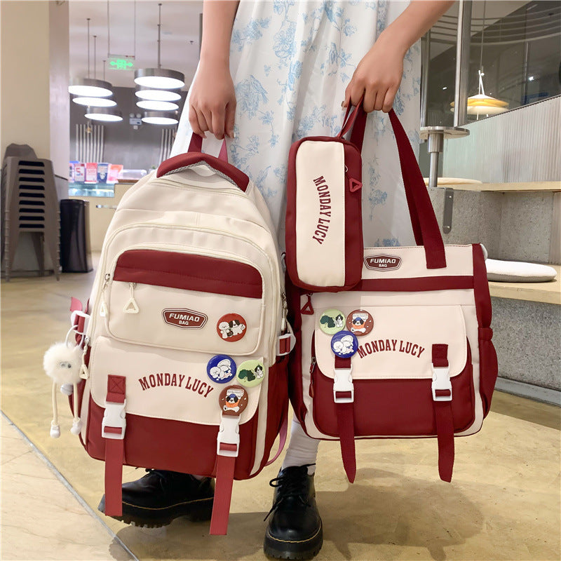 Three-Piece Schoolbag Set for Female Junior High School Students, Simple and Versatile Travel Backpack, Female Elementary School Student Shoulder Bag, Lightweight Backpack, Trendy