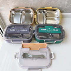 Stainless steel compartment student lunch box lunch box office workers insulation adult men and women double layer simple lunch box wholesale